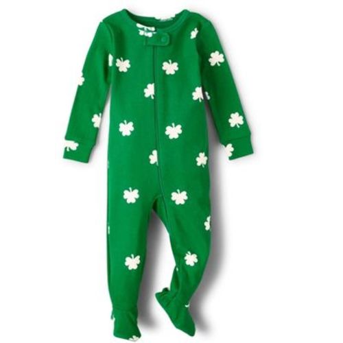 The Children's Place Baby Long Sleeve Shamrock Snug Fit Cotton One Piece Pajamas Green 0-3 M