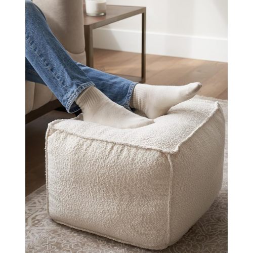 ZICOTO Beautiful Boucle Pouf Ottoman and Foot Rest - Elevate Your Living Room Decor with Lightweight Comfort and Charm - A Round Modern Foam Filled Foot Stool Perfect to Rest Your Feet