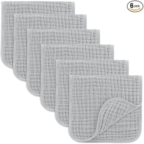 Comfy Cubs Muslin Burp Cloths 20x10" 6 Pack, Baby Burp Cloths Heather Blue | Large, 6-Layer, Ultra Absorbent 100% Cotton Burp Cloths for Baby Drool and Messes - Soft, Safe & Gentle for Boys & Girls