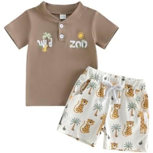 Toddler Baby Boy Outfits Safari Wild Animal Print Clothes Short Sleeve Shirts Top Shorts 2pcs Clothing Set Summer