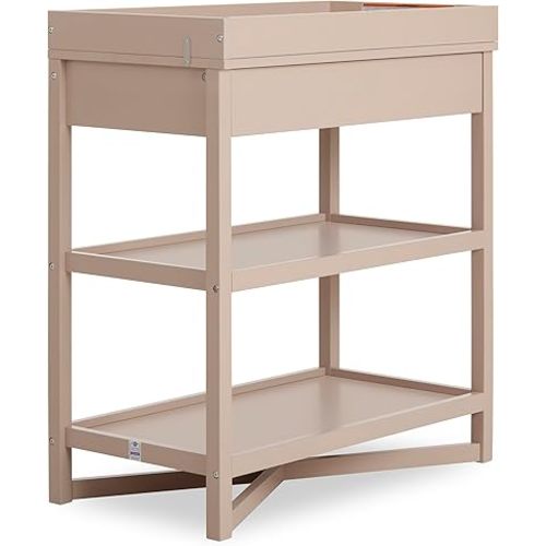 Dream On Me Owen Changing Table in Almond Butter, BSA Certified, with Two Bottom Shelves for Storage