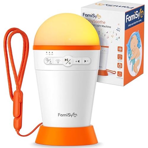FamiSym Portable Sound Machine for Babies Kids with Night Light - Recharge Battery, 13 Soothing Sounds, Shushing White Noise Machine for Sleeping, Baby Sleep Soother Registry Gift, Baby Shower
