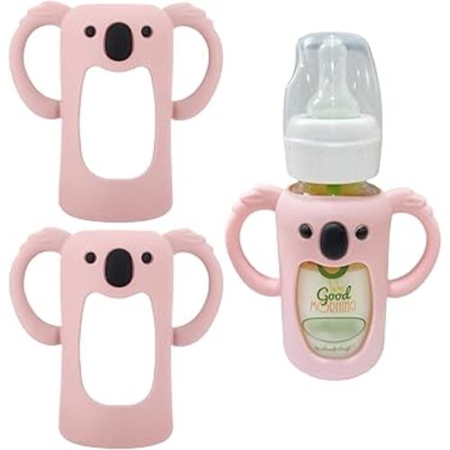 2 Pcs Silicone Sleeve Compatible with Dr. Brown Narrow Glass Baby Bottle 4 OZ/120 mL, Cute Koalas Shape Drop Protection Sleeves with Silicone Handles (2 Pink, 4 Ounce)