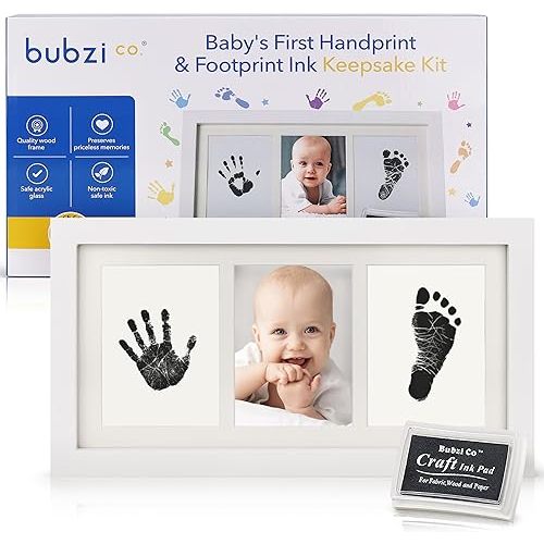 Bubzi Co Baby Handprint Kit & Footprint Photo Frame for Newborn Girls and Boys, Unique Baby Shower Gifts Set for Registry, Memorable Keepsake Decorations for Room Wall or Nursery Decor (White)