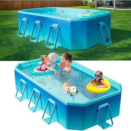 Foldable Pool, Large Non-Inflatable Swimming Pool for Adults and Kids, Thickened Portable Collapsible Pool for Backyard and Outdoor Use, 116" x 65" x 19"