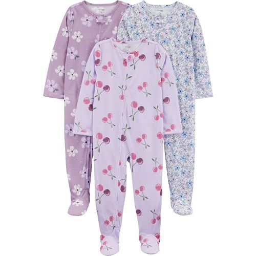 Simple Joys by Carter's Baby and Toddler Girls' 3 Pack Loose Fit Polyester Jersey Footed Pajamas
