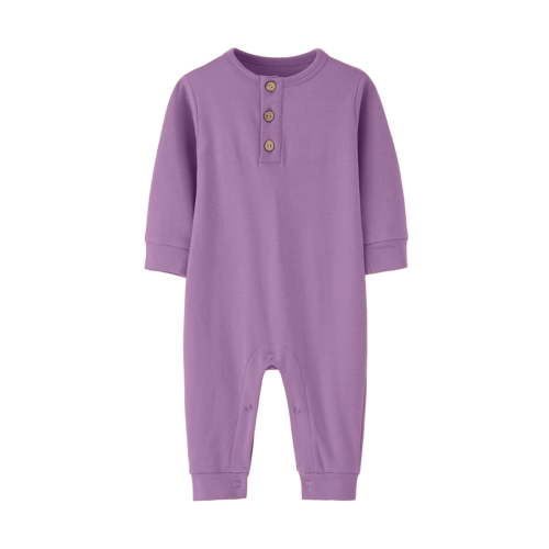 Busydd Baby Boys Girls Rompers Long Sleeve Round Neck Unisex Infant Clothes Button Solid Color Newborn Baby Girl Clothes Comfort Cotton Baby Boy Romper Jumpsuits 3-12 Months