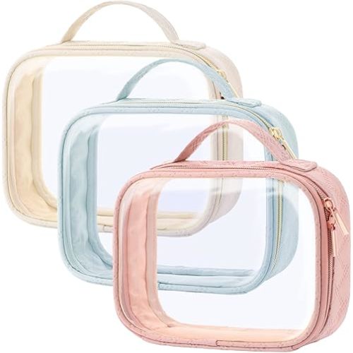 PACKISM TSA Approved Toiletry Bag, 3 Pack Clear Makeup Bags with Handle Large Opening, Clear Toiletry Bags Fit Carry-on Travel Essentials, Quart-sized Travel Bags for Toiletries, Multicolor