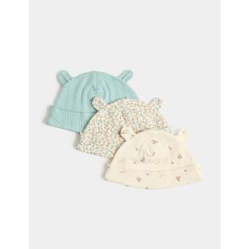 3 Pack Pure Cotton Hats (0-12 Mths)