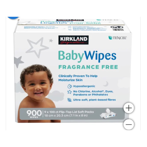 Kirkland Signature Baby Wipes, Fragrance Free, 9 Packs of 100