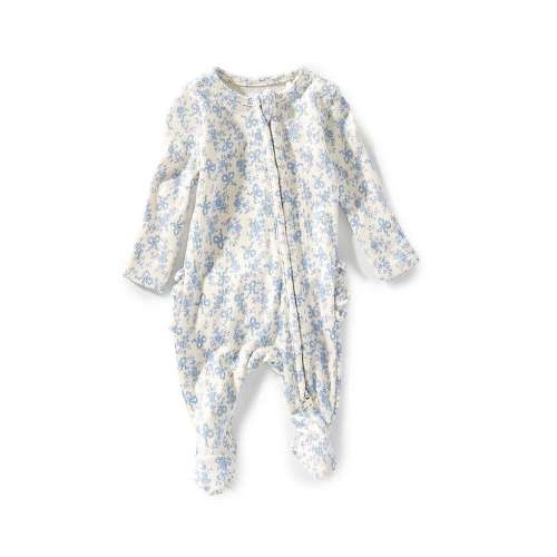 Angel Dear Baby Girls Romi Floral Print 2-Way Zipper Ruffle Back Footie Coverall