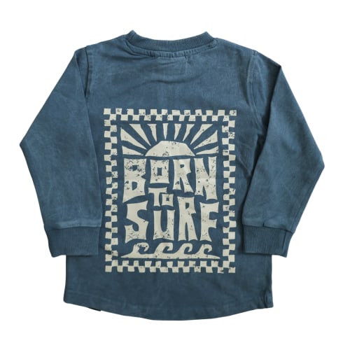 Blue Born To Surf Little Surfer Dude Long Sleeve Tee