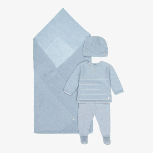 PAZ Rodríguez - Boys Blue Cotton & Cashmere Knitted Babysuit Set | Childrensalon