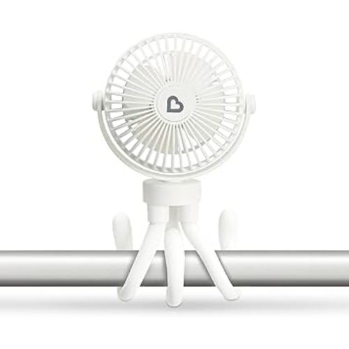 Munchkin Stroller Fan - Portable Fan for Travel, Baby Gear Accessory with 4 Speeds, Flexible Clip-on Leg Attachment, Rechargeable Battery, White with Multicolored LED Lights