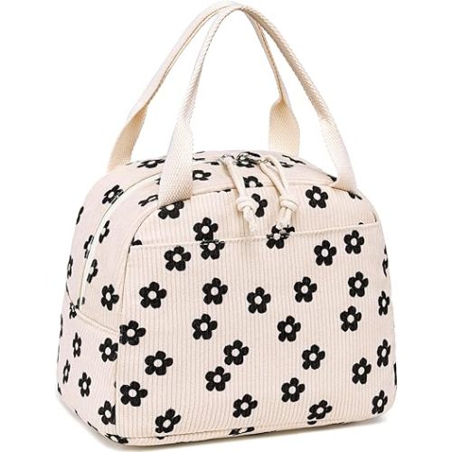 LEDAOU Lunch Box for Women Insulated Lunch Bag Corduroy Lunch Tote Bags Leakproof Cooler Lunchbox for Travel Work Picnic