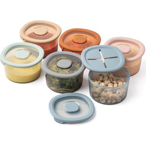 Moonkie Silicone Snack Containers for Kids and Toddlers | 8 oz Baby Food Containers with Airtight Lids and A Snack Lid | Baby Food Jars | BPA Free | Freezer & Dishwasher Safe | 6 Pack