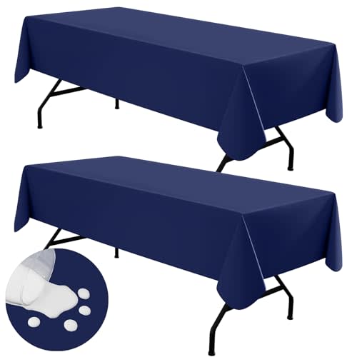 homing 2 Pack Rectangle Vinyl Tablecloth, Waterproof Spillproof Plastic Flannel Backed Table Cloth, Wipe Clean Table Cover for Dining, Buffet Parties and Camping (Navy Blue, 60" x 84")