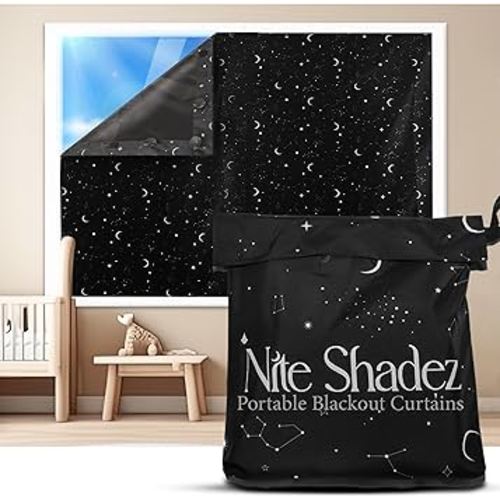 Portable Blackout Curtains (60" x 80") - Travel Blackout Curtains for Baby Nursery w/Stars - Portable Blackout Shades w/UV & Thermal Protection - 20 Stick on Suctions & Velcro Blackout Window Cover