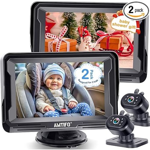 2-Pack Baby Camera for Twins - Dual Rear-Facing Baby Monitor with Night Vision, Easy Plug & Play for Multiple Vehicles, Infant Car Seat Safety Camera System with Anti-Glare 4.3" Display