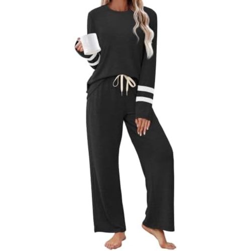 Sampeel Pajamas for Women Set 2 Piece Fall Outfits Comfy Pjs Lounge Sets