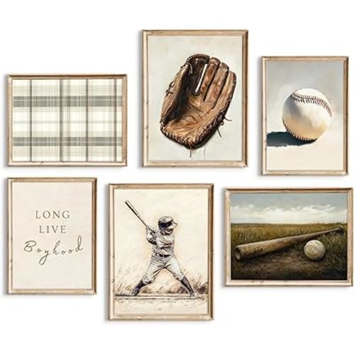 Vintage Baseball Nursery Wall Art Boys Room Canvas Poster Vintage Sports Wall Decor Baby Kids Prints Baseball Field Pictures Sage Green Painting Neutral Artwork for Bedroom 8x10x6 Inch Unframed