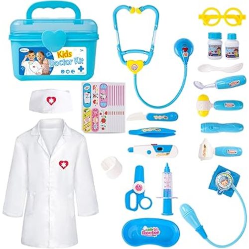 Liberry Doctor Kit for Toddlers 3 4 5 Years Old, Kids Doctor Play Set for Girls Boys Toy, Pretend Play Medical Kit with Stethoscope & Costume for Birthday Gift Blue