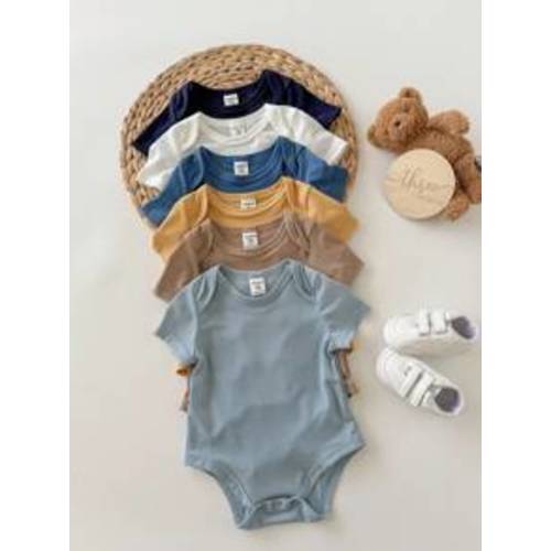 6pcs/Set Newborn Baby Boy/Girl Solid Color Short Sleeve Romper, Lightweight & Breathable, Suitable For Spring/Summer, Basic Bodysuit Multi-Pack For Layering Or Outerwear | SHEIN USA