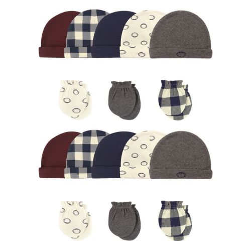 Hudson Baby Infant Boy Cotton Cap and Scratch Mitten Set, Football 16-Piece, 0-6 Months