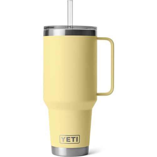YETI Rambler 42 oz Tumbler with Handle and Straw Lid, Travel Mug Water Tumbler, Vacuum Insulated Cup with Handle, Stainless Steel, Daybreak Yellow