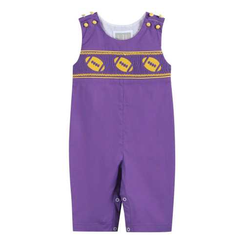 Purple and Gold Football Smocked Overalls