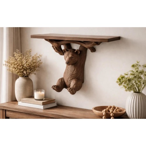 Bear Wall Shelf | Rustic Woodland Floating Shelf, Cabin Decor, Forest Animal Accent