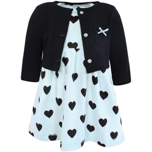 Hudson Baby Infant and Toddler Girls Cotton Dress and Cardigan Set