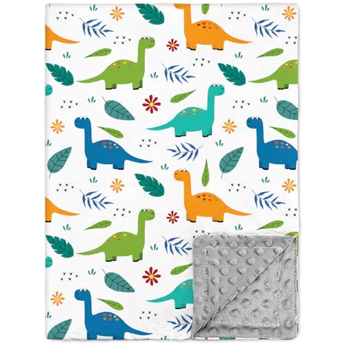 Nialnant Dinosaur Baby Blanket for Boys, Receiving Blankets 30"x40" | Double Layer Dotted Backing Toddler Blankets for Boys, Soft Plush Baby Boy Blanket,Nursery Decor Stroller Cover