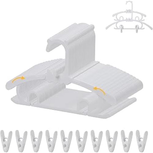 30 Pack Baby Clothes Hangers with 16 Clips, 11-15 inch Adjustable Kid Hanger, Multifunctional Children Hangers for Girl Boy Toddler Kids Child(White)