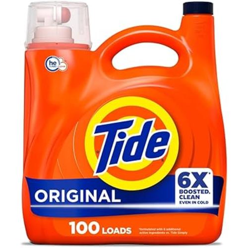 Tide Liquid Laundry Detergent, Original Scent, 125 fl oz, 100 Loads, Boosted Clean Even in Cold Water with Concentrated Washing Soap
