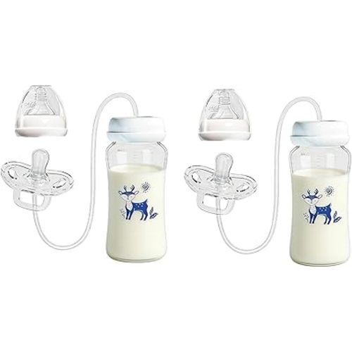 2 Pack Hands Free Babys Bottle, 300ML Anti Slip Silicone Pacifier Bottle Feeder, Leakproof Self Feeding Bottles with Nipple Straw, Lightweight Pacifier Bottles Feeder Hands Free, for Home & Outdoor