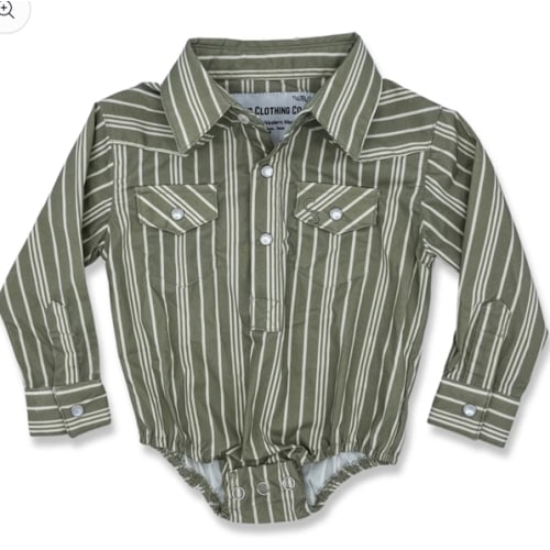 Vintage Green Stripe Long Sleeve Pearl Snap Onesie – Cowkid Clothing Company