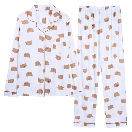 Oplxuo Women's Cute Bear Printed Pajamas Sets - Loose Button Down Long Sleeve Sleepwear Long Pants 2 Piece Pjs Loungewear