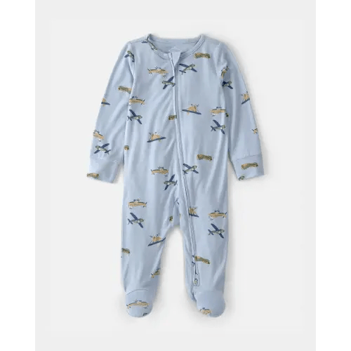 Baby Boy Plane 2-Way Zip PurelySoft Footie Sleep & Play Pajama - Blue