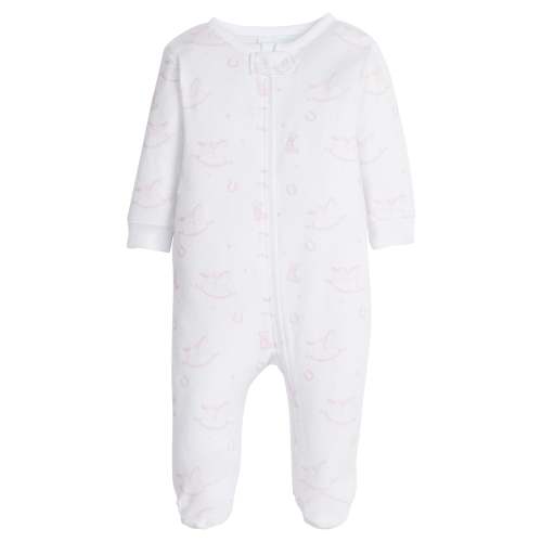 Zippered Footie - Pink Rocking Horse