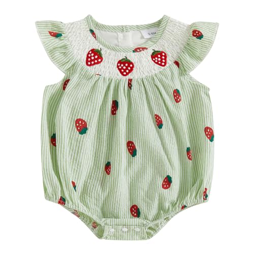 Kayotuas Newborn Baby Girls Smocked Bubble Romper Cute Embroidery Ruffle Gingham Bodysuit Dress Infant Toddler Summer Clothes
