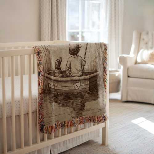 Fishing Baby Blanket Fishing Woven Blanket Throw Boys Fishing Nursery Decor Baby Shower Gift Fishing Theme Woven Blanket Boy Fishing Nursery