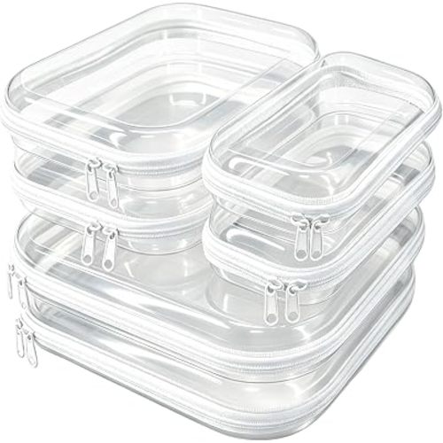 6 Pack Clear Hard Shell Zipper Case – Travel Makeup Bag, Diaper Bag Organizer Pouches, Clear Toiletry Bags, Hard Plastic Cosmetic Organizer, 2S 2M 2L，Makeup Bag Organizer, Clear Zipper Pouches.