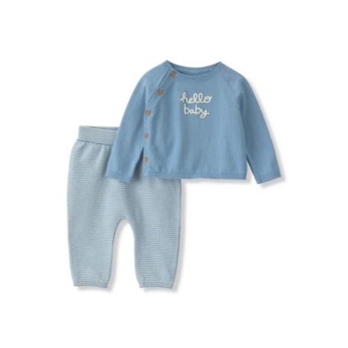 Baby Boys 'Hello Baby' Long Sleeve Shirt and Striped Pants Set