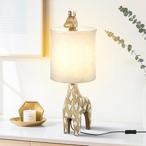 Giraffe Lamp, Resin Animal Table Lamp, E26 Lamp Holder with Linen Lampshade, 22-inch Living Room, Bedroom, Study, Dining Room, Children's Room