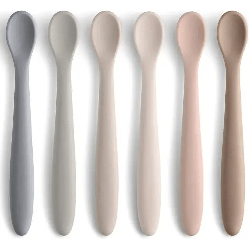 NETANY Silicone Baby Feeding Spoons, First Stage Infant Soft-Tip Easy on Gums I Training Spoon Self | Utensils Supplies, Dishwasher & Boil-proof, 6 Pack