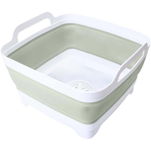 2.4 Gal(9L) Collapsible Dish Basin with Drain Plug,Space Saving Multiuse Foldable Sink Tub,Dishpan,Kitchen Sink for Camping,Plastic Tub,Vegetable Washing,Beverage Tubs