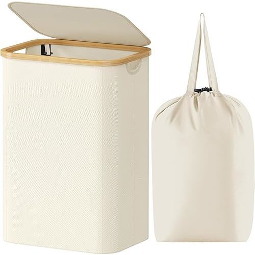 Lifewit 80L Large Laundry Basket with Lid, Removable Bags, White