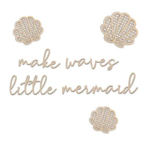 Make Waves Little Mermaid Wall Decor, Artistic Mermaid Room Decor for Girls, Wooden Nursery Wall Decorations, Elegant Shells and Boho Wall Art for Girl Bedroom, Living Room