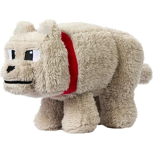 Minecraft Basic Plush Dennis The Wolf, 8-inch Collectible Soft Doll Inspired by The Movie Inspired by The Video Game